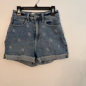 Hollister Blue Denim Jean Shorts with Floral Embroidery